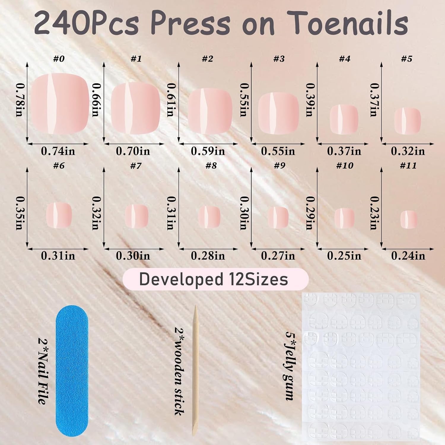 240Pc Short Press On Toenails, Nude Fake Toe Nail Press Ons for Women Perfect