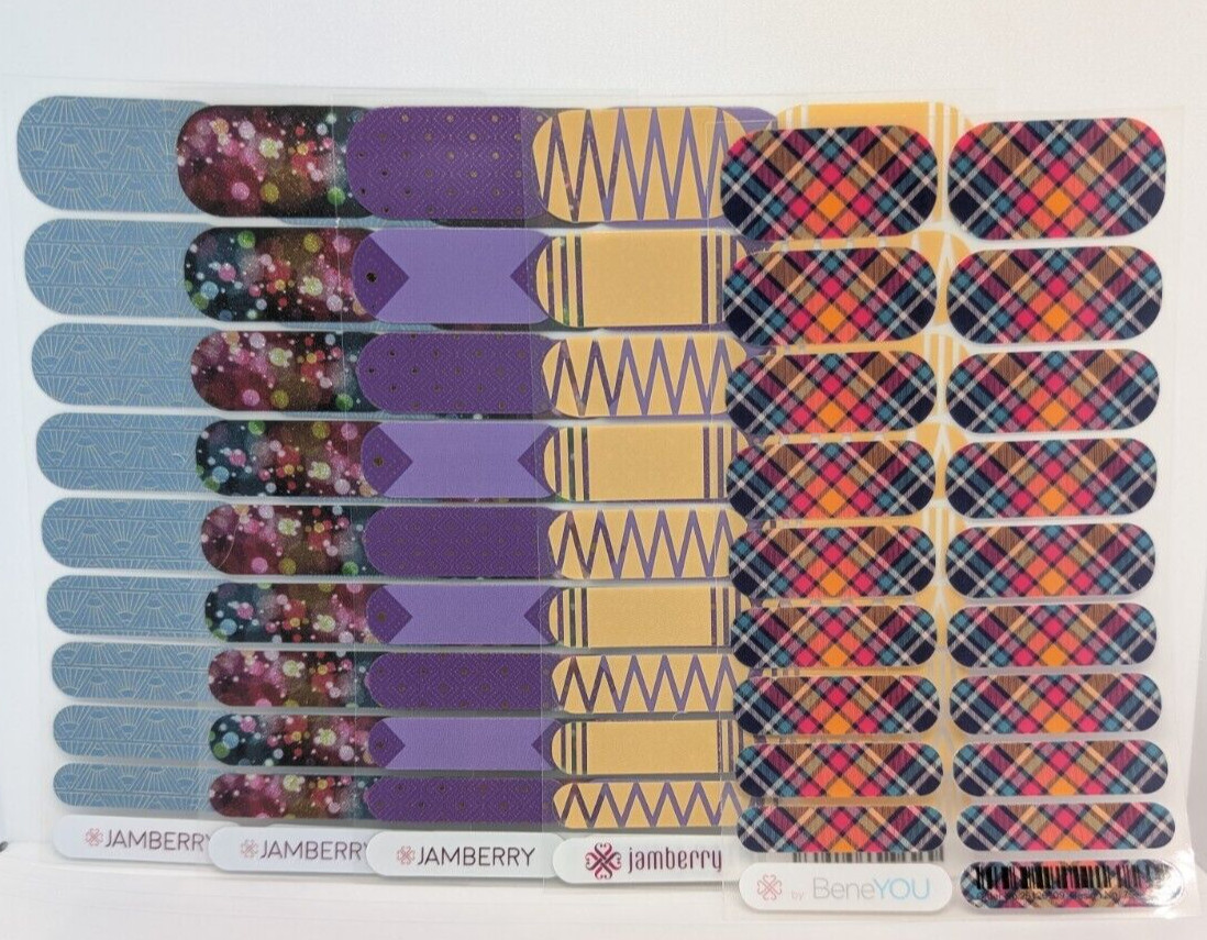 Jamberry Nail Wraps Full Sheets – Art Deco Rainbow Patterns Lot of 5