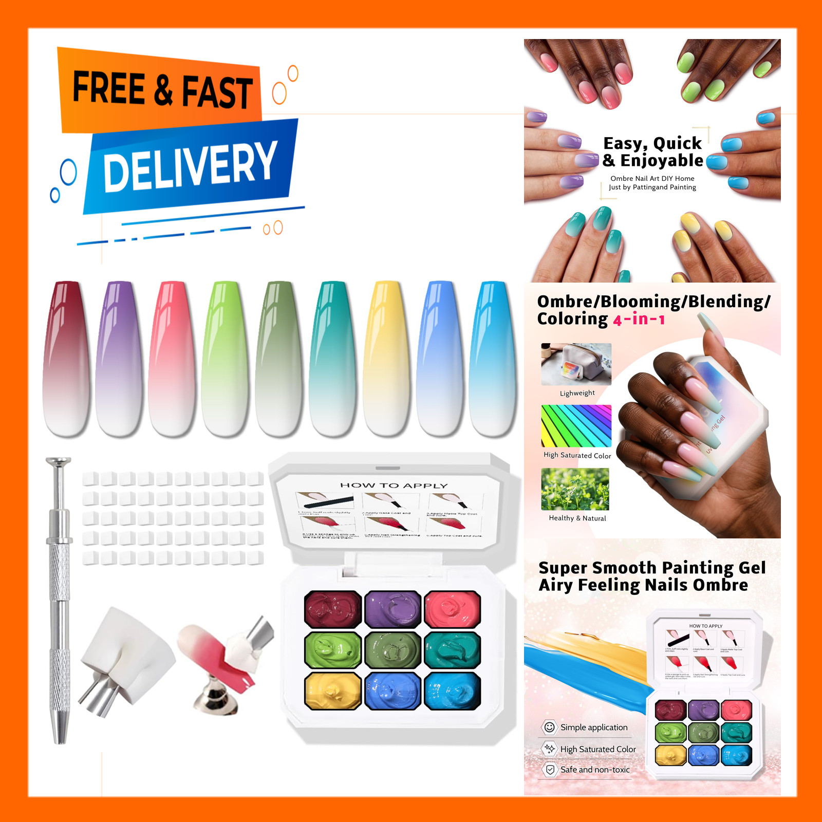 Sponge Pat Paint Nail Gel 9 Colors Ombre Gradient Blush Blooming Flower Nail Art