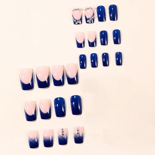 Press on Nails Medium Square – Royal Blue French Tip – 9116 Royalblue
