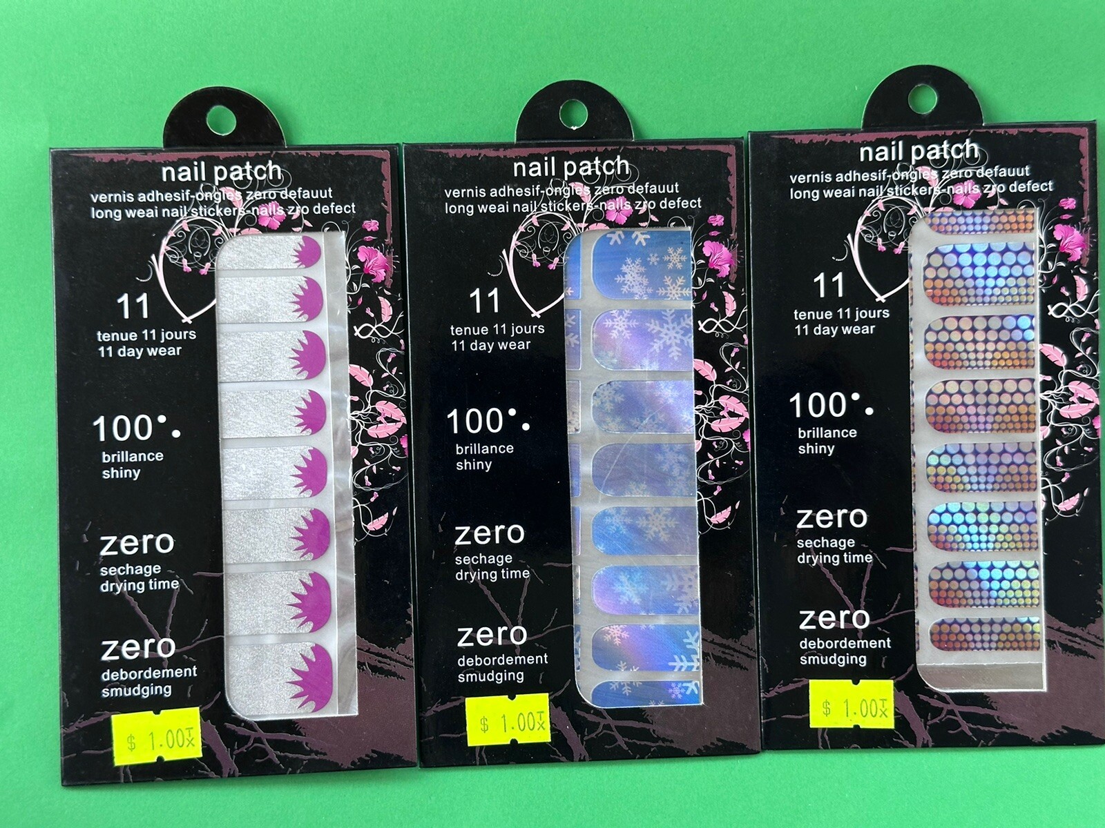 3 Multicolor 16 Patch In a Pack Nail Stickers Full Nail Wraps Strips Brand New.