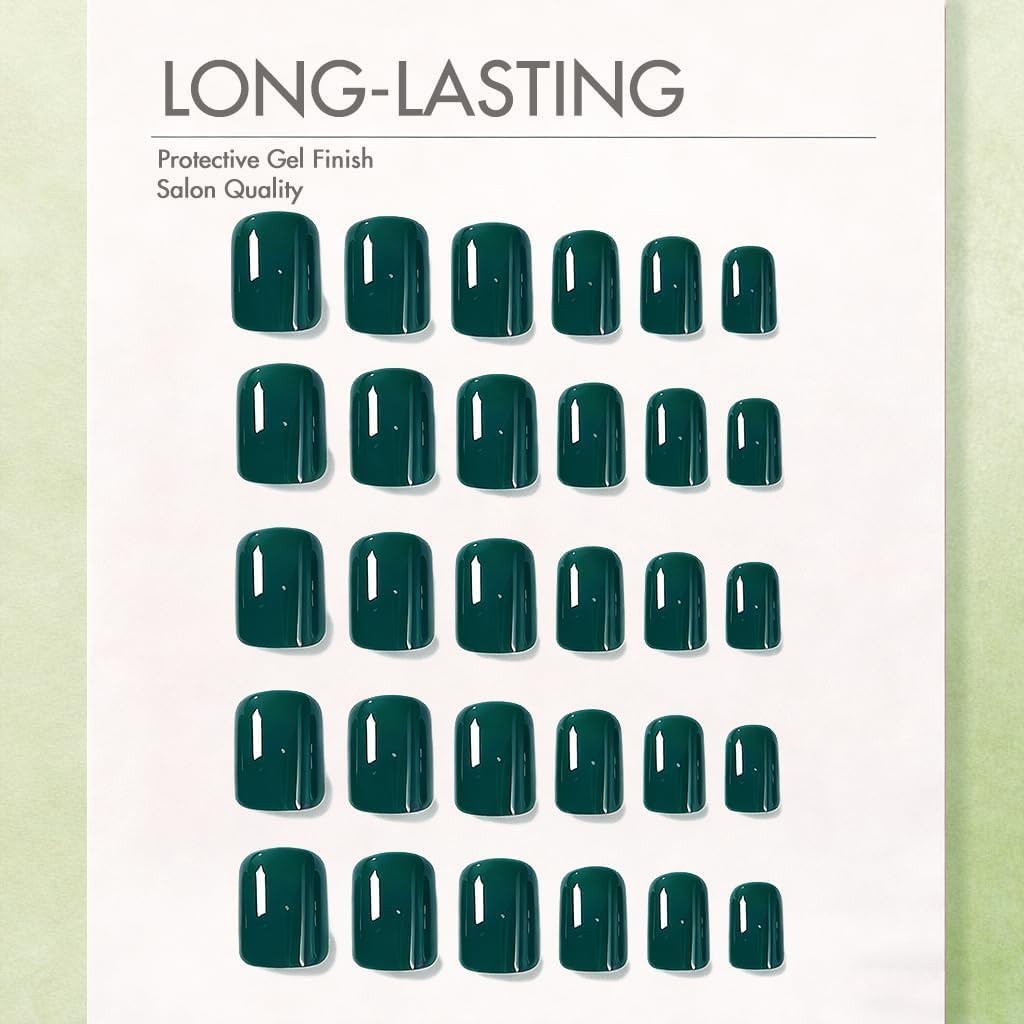SXVME dark green Short Square Soft Gel Press On Nails