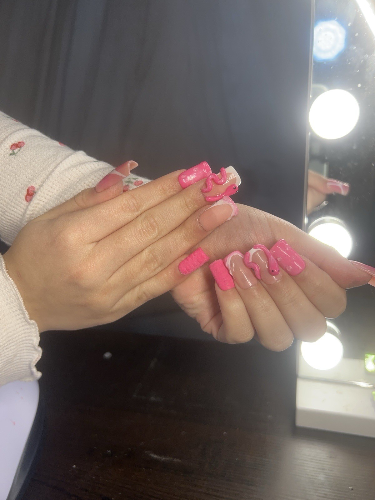 Handmade Pink Creative Press On Nails Medium Length with Glue
