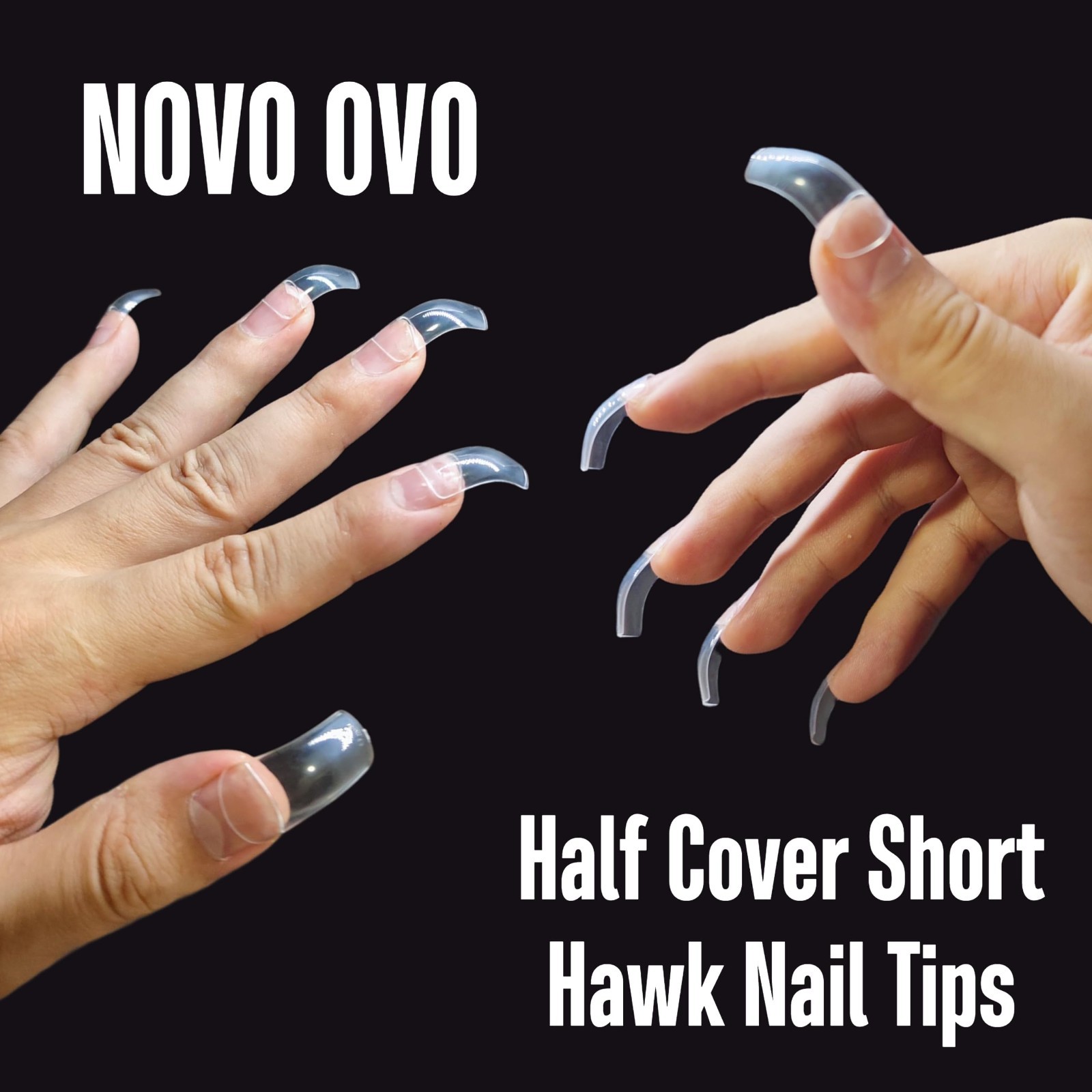 500 Pcs Halloween Clear Acrylic Nail Tips – Curved Short Square Tapered Claw 10
