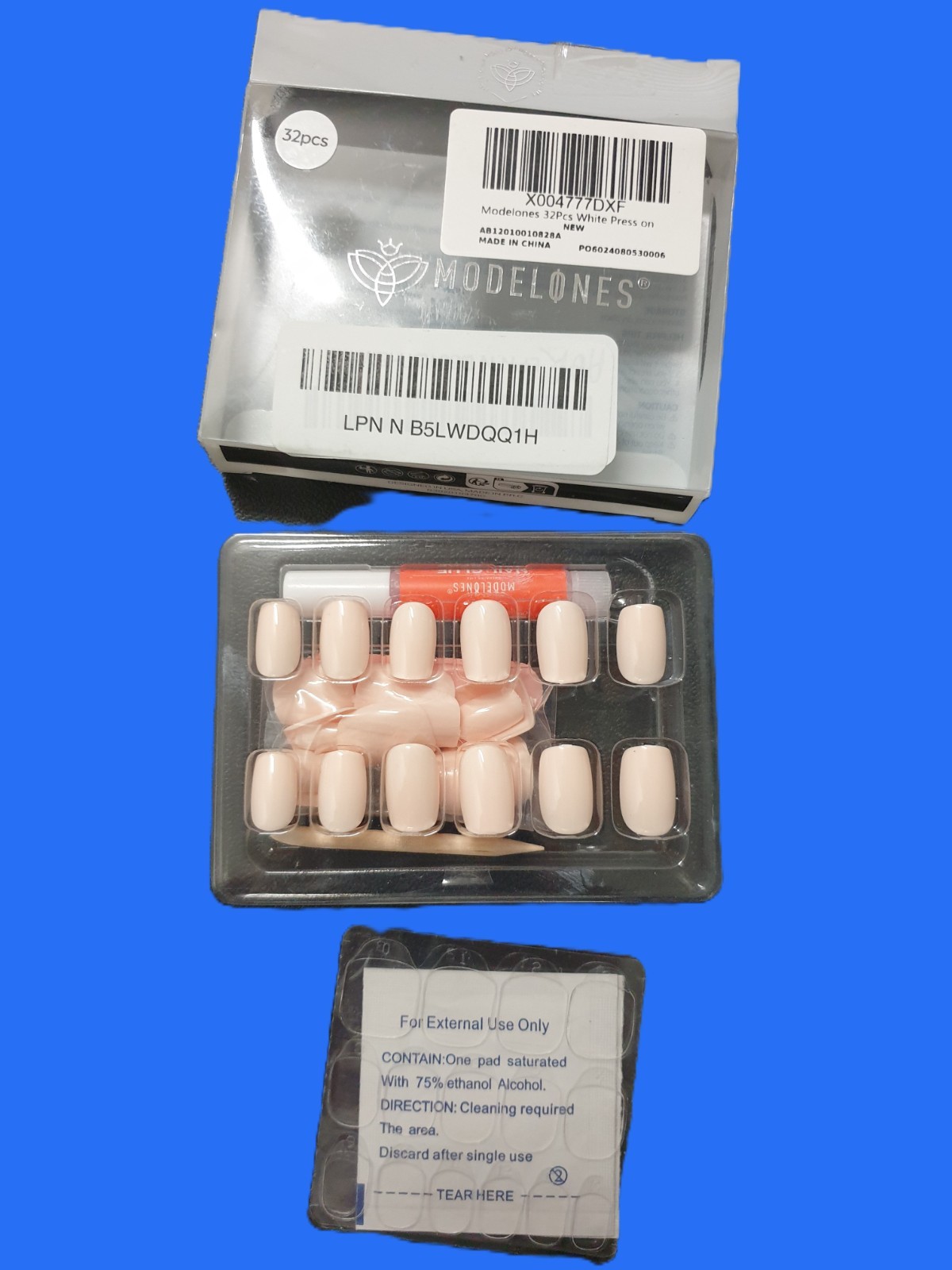 Modelones Press-On Nails White Short Prep Pad Oval Shape Chip-Proof (Pack of 32)