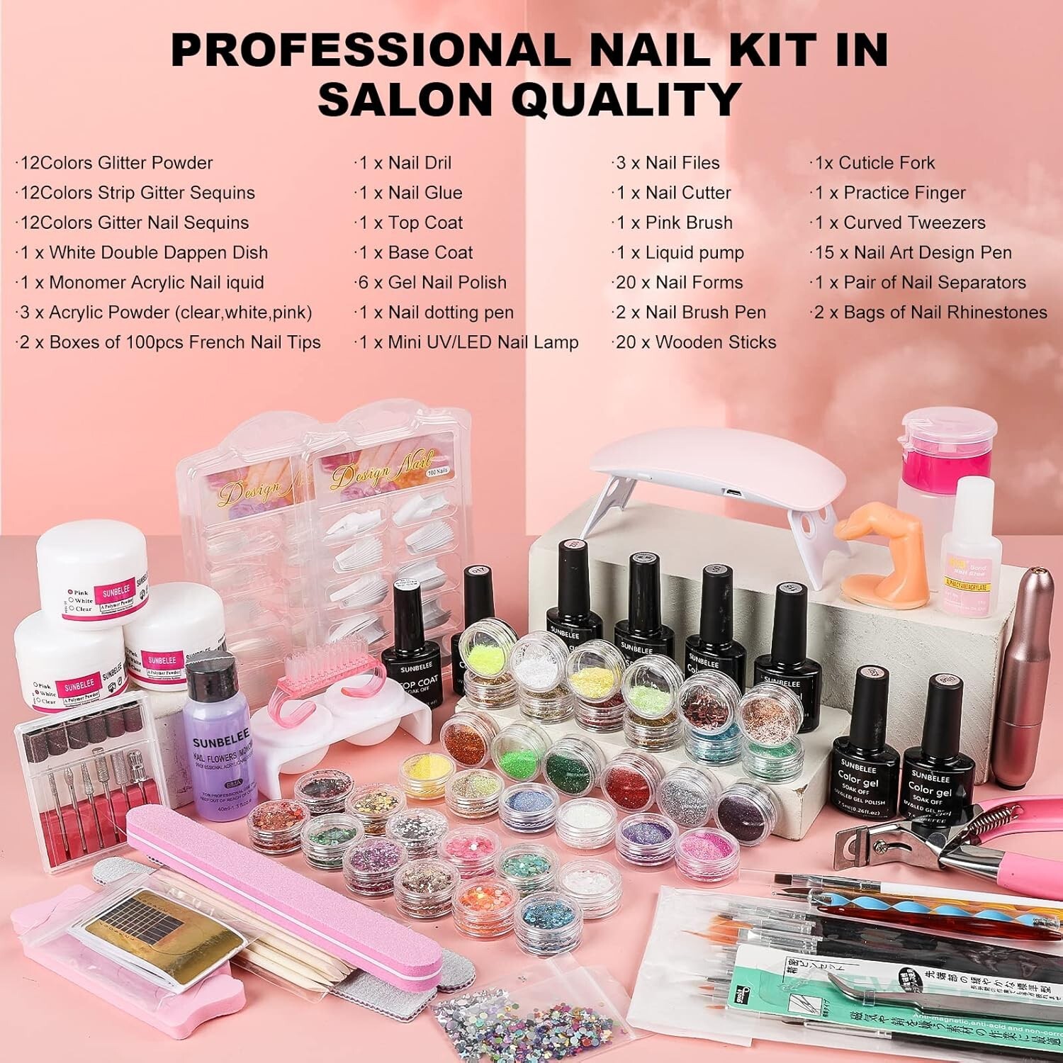 Complete Acrylic Nail Kit with UV Lamp & Drill – DIY Nail Art Essentials
