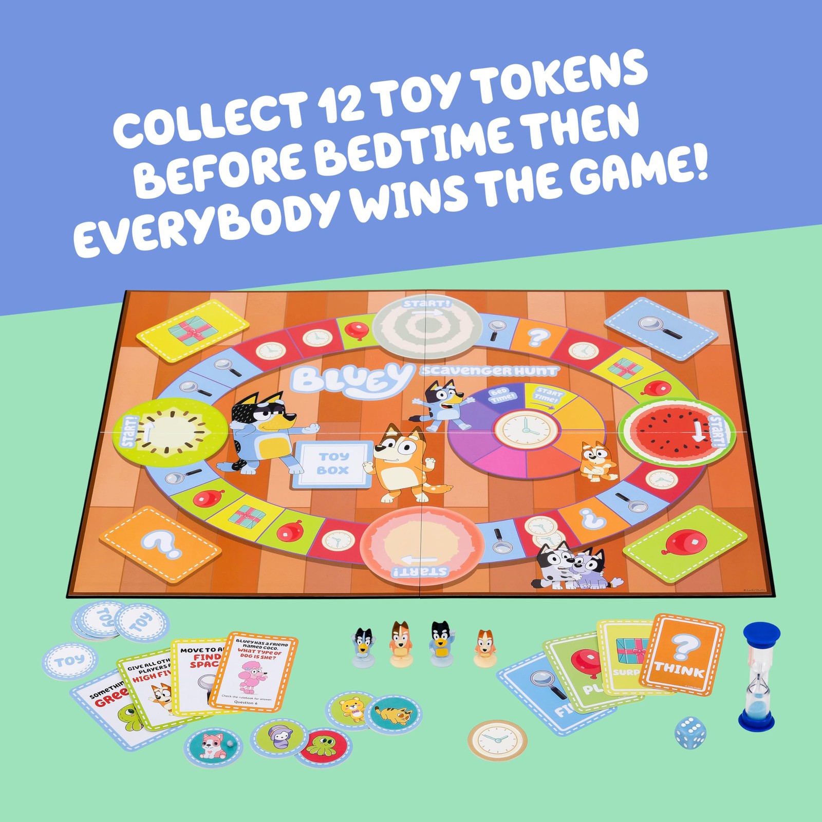 Bluey Scavenger Hunt Board Game, Cooperative Play with 4 Klein, Multicolor
