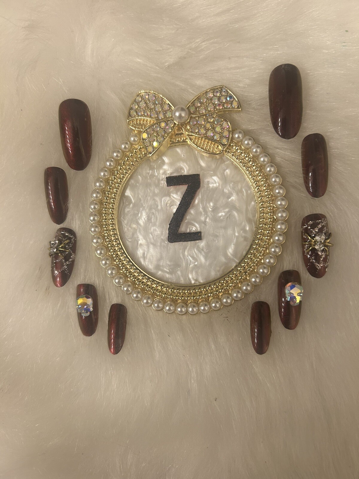 Z NAILZ Set Of Halloween/Gothic Dark Red Chrome Long Coffin Press On Nails