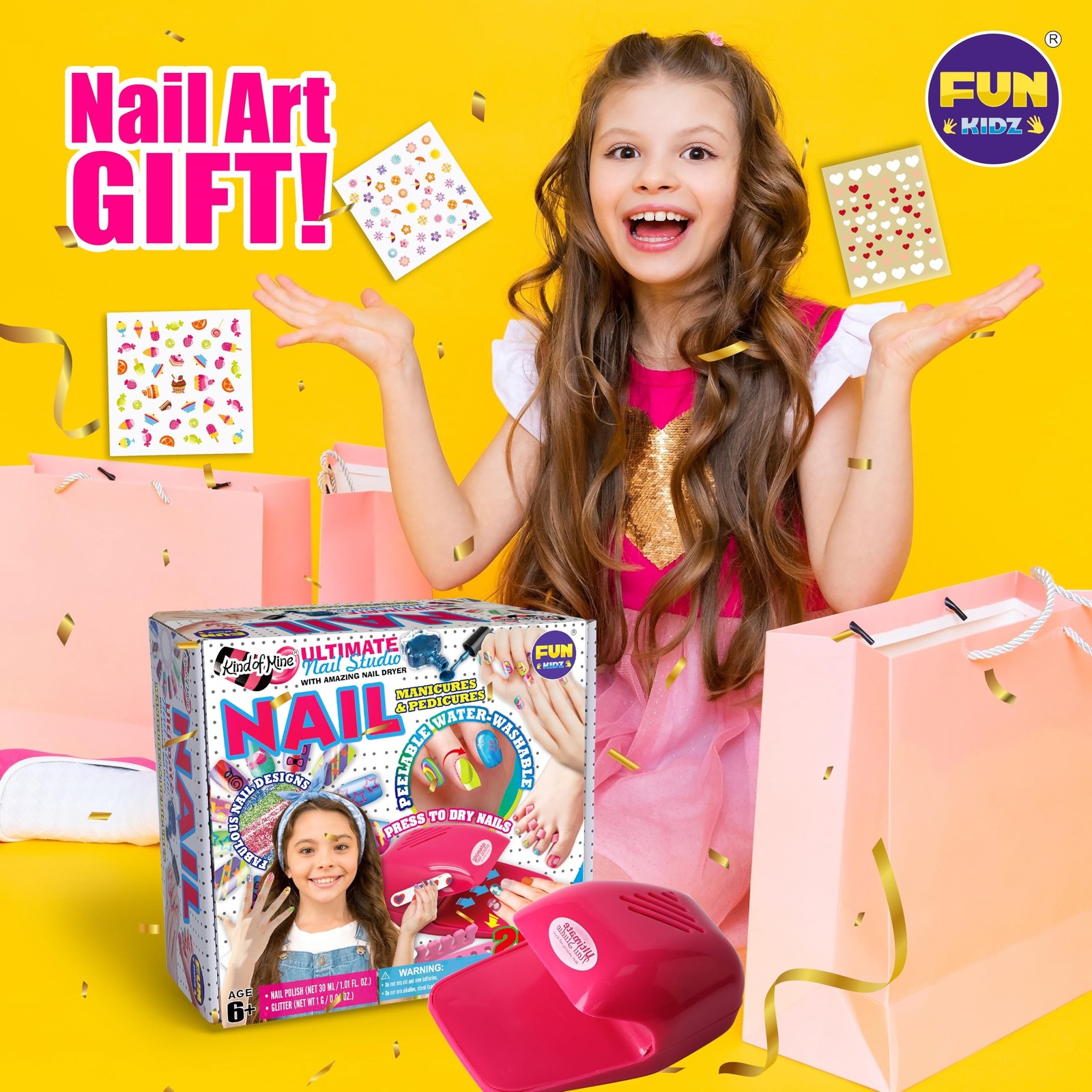 Kid Nail Art Kit for Girls, FunKidz Nail Studio Kits Size 17.91Wx12.4L with P…