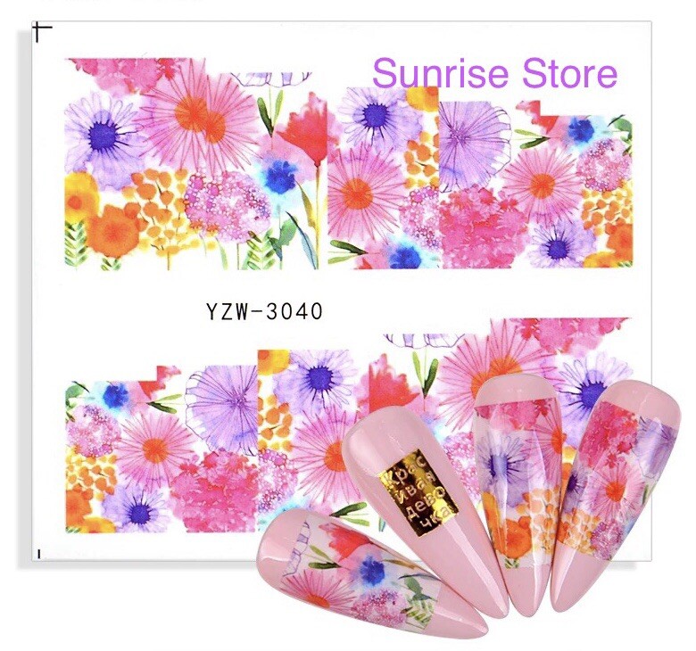 Nail Art Water Transfer Sticker Ink Flower Pink Flower Floral Decals Manicure