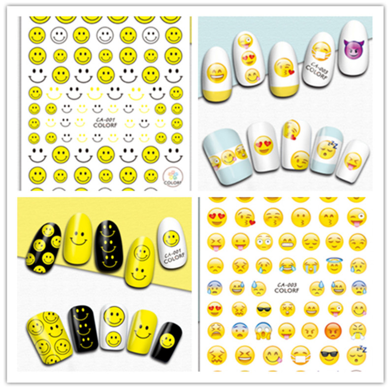 Nail Art 3D Decal Smile Face Stickers Yellow White Scary Nerves Cry NS30