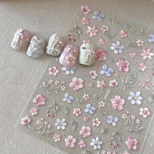 Flower Nail Stickers 5D Embossed Flower Nail Art Stickers Spring Style-27