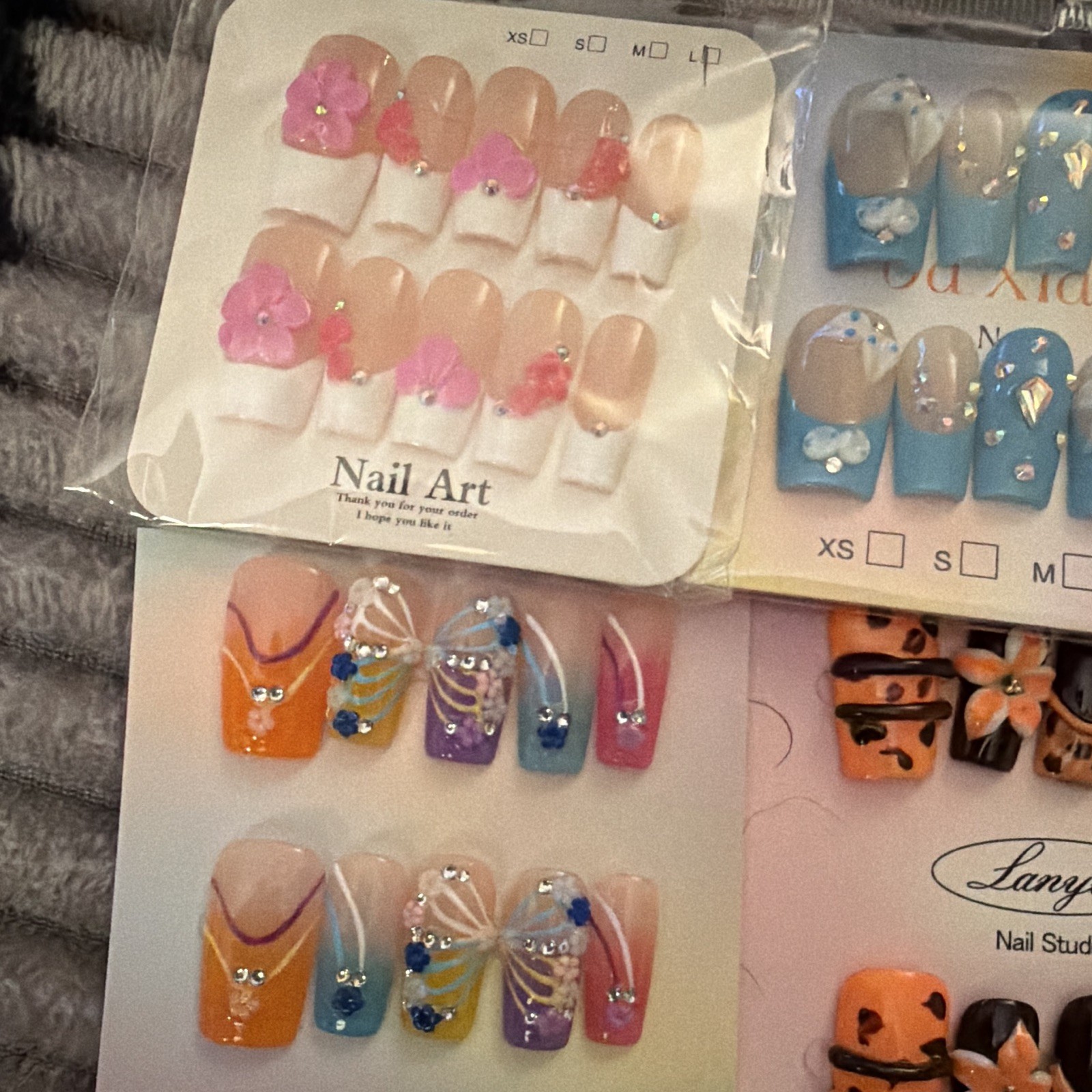 Press-On Nails Square 3D Floral Multicolor Full Cover Pre-Designed