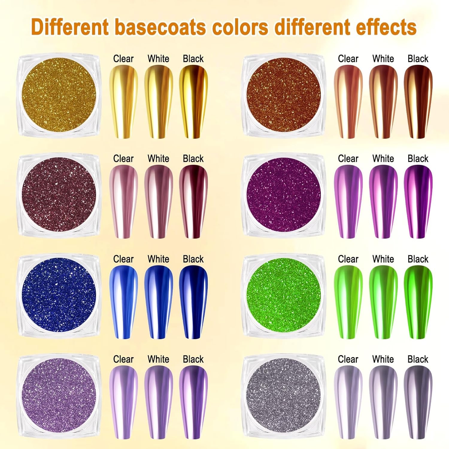 16 Jars Chrome Nail Powder Nail Art Glitter Decorat Metallic