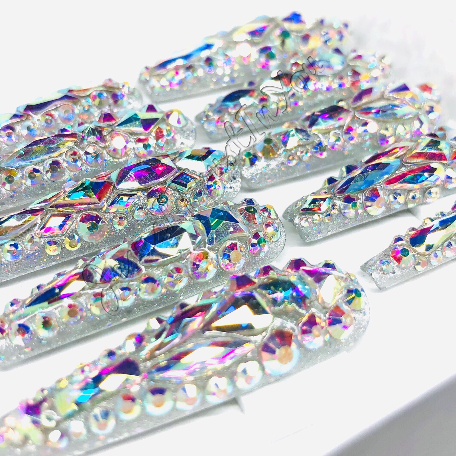 JEWELS – CUSTOM XXL LONG BALLERINA GEL PRESS ON NAILS ❤️❤️
