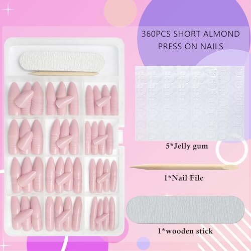 360pcs Press on Nails Short Almond Fake Nails Pink Nails Press on Acrylic Nude
