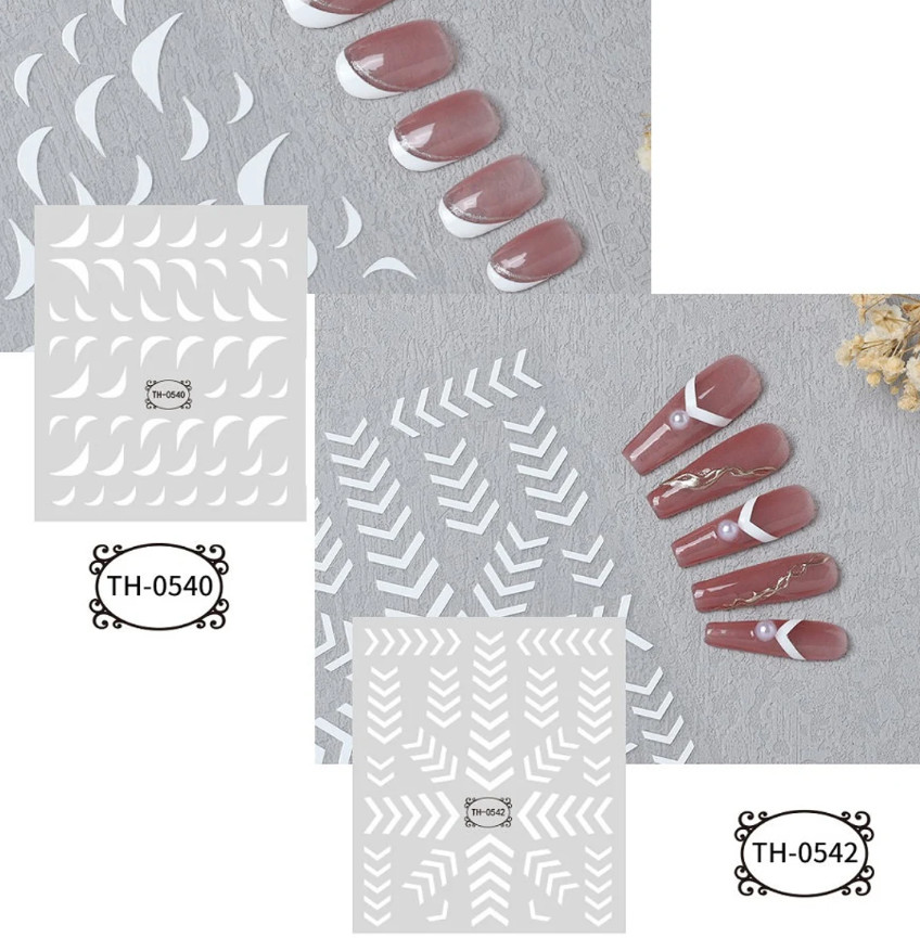 French Tips Nail Sticker White Stripes Wave Self-Adhesive Decals for Finger NH18