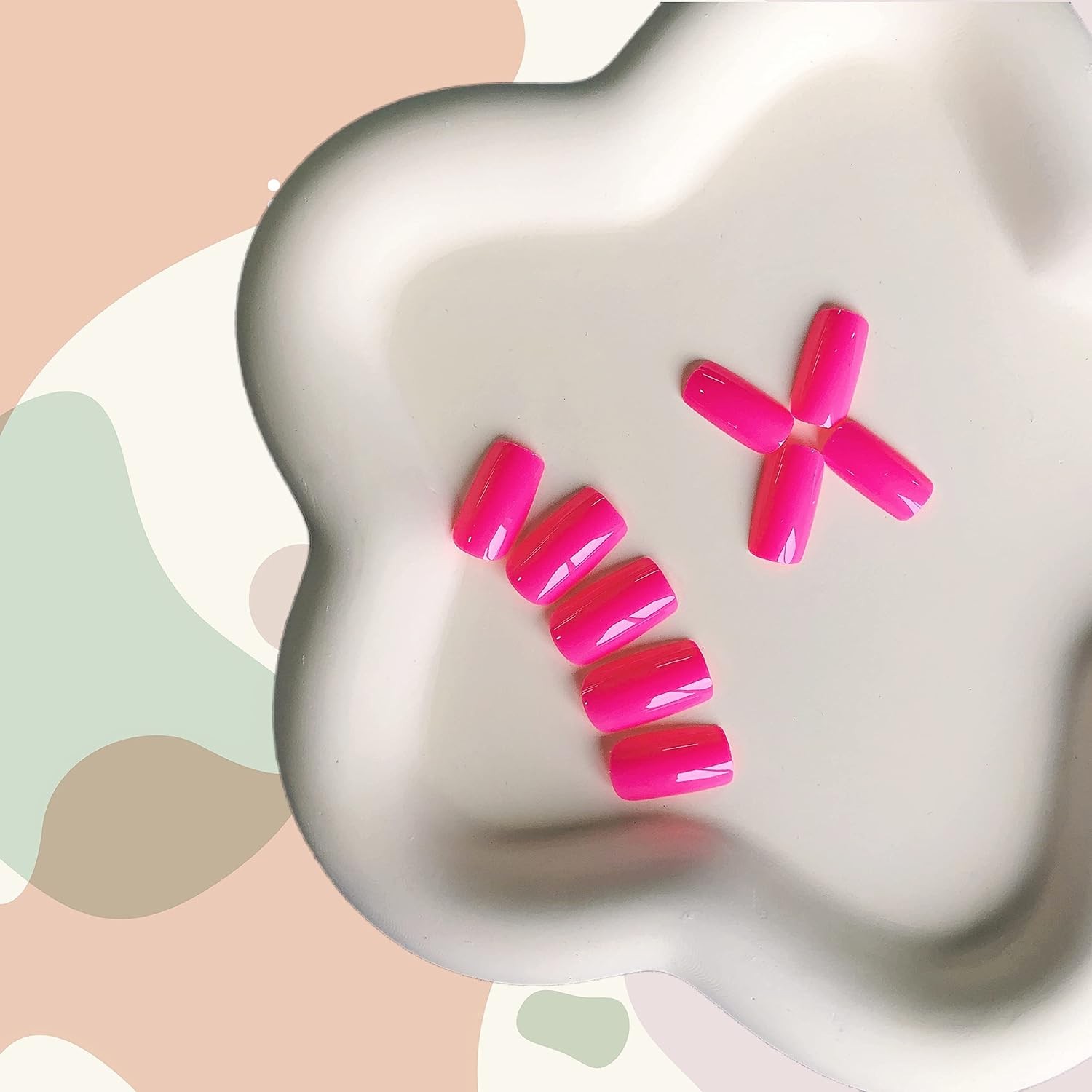 Hot Pink Nails Press ons Neon Pink Press on Nails Medium Square Glue on Nails Me