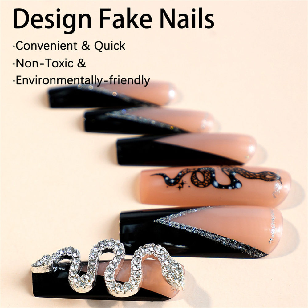 24pcs Ultra-long French False Nail Long Lasting Black Edge Resin Artificial Nail