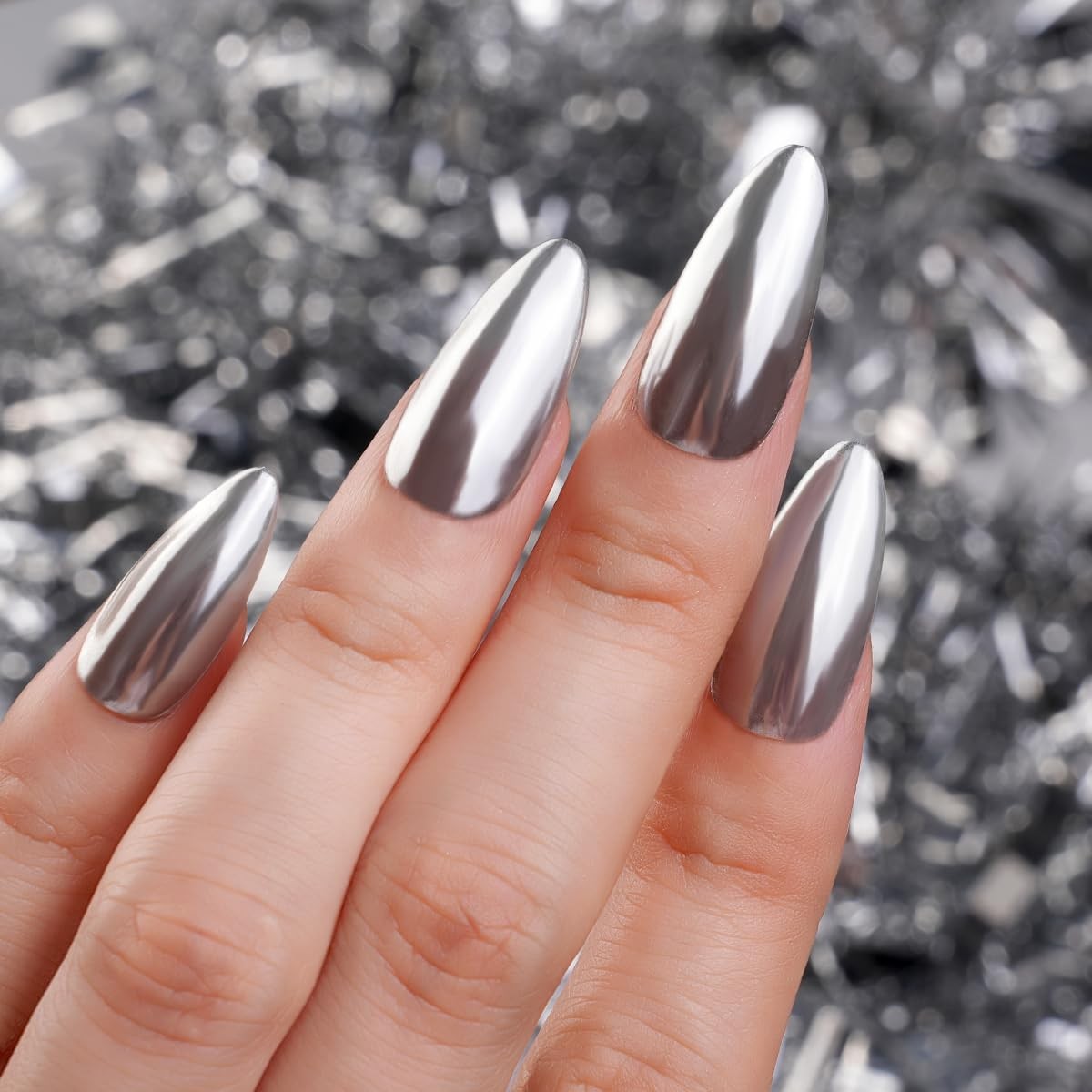 Chrome Nail Powder – Silver Mirror Effect Nail Chrome Powders, Highlight Meta…