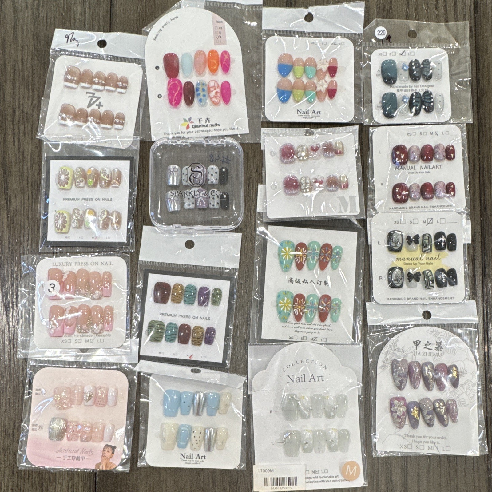 JIA ZHI MU Floral Glitter Press-On Nails, Almond Medium, Purple Pink Gold