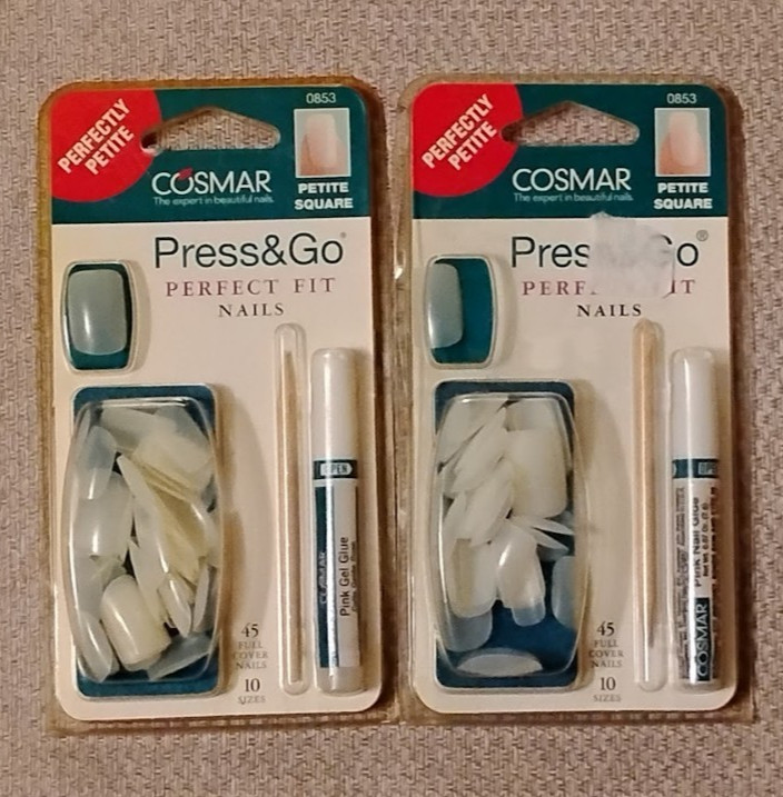 Lot of 2 COSMAR Perfict Fit White 90 Nail Tips Total 10 Sizes Petite Square