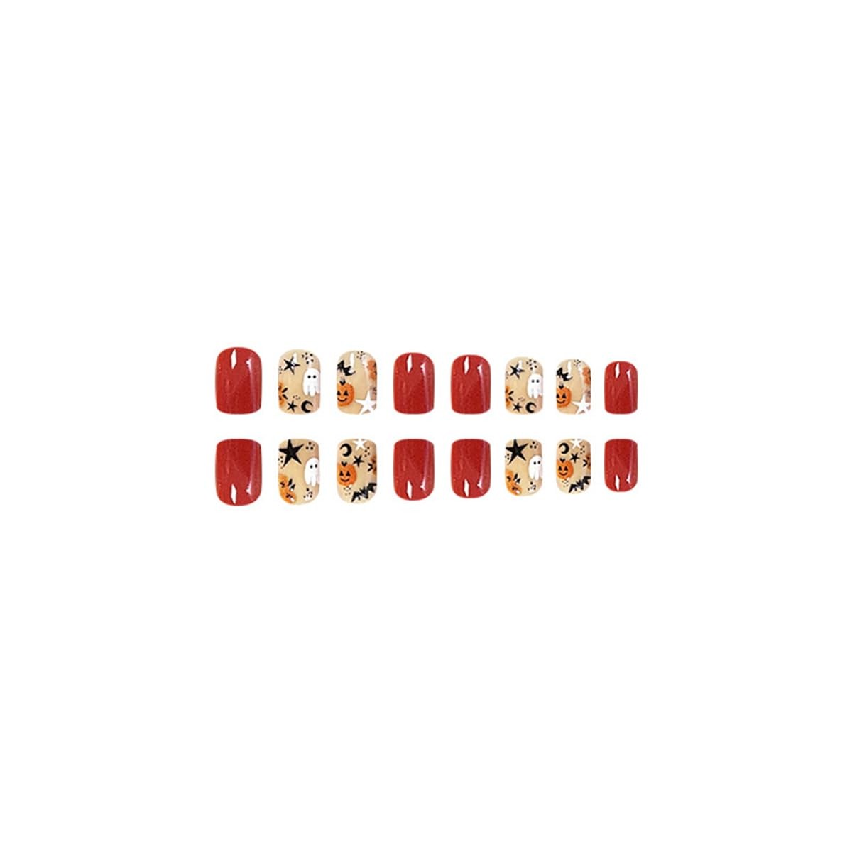 24 Pcs Halloween Press on Nails Short Square – Fake Nails Orange French Cute …