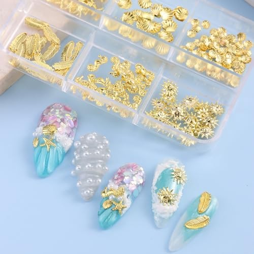 Beach Nail Charms, Gold Gems and Charms Summer Sea Horse Seashell gold2