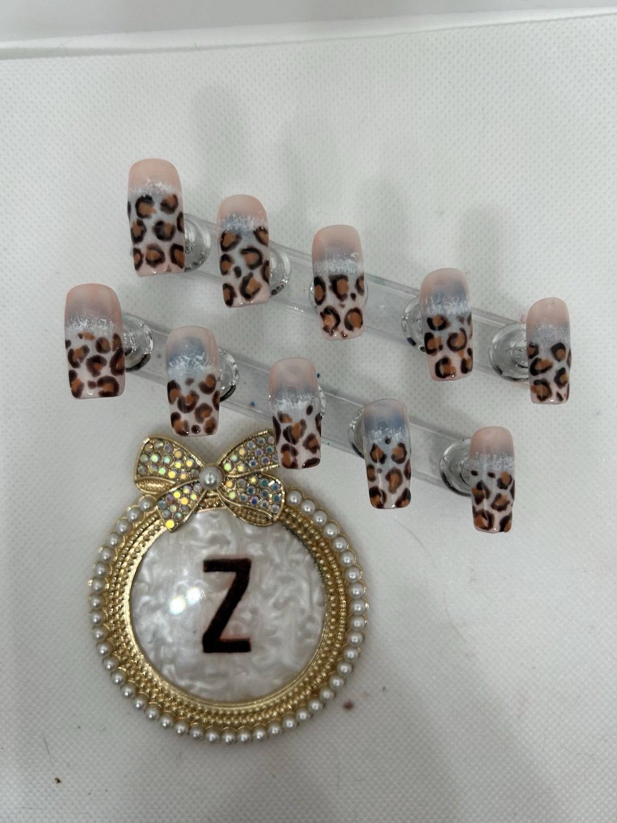 Z NAILZ! Handmade M Square Shiny French Leopard Print Press On Nails