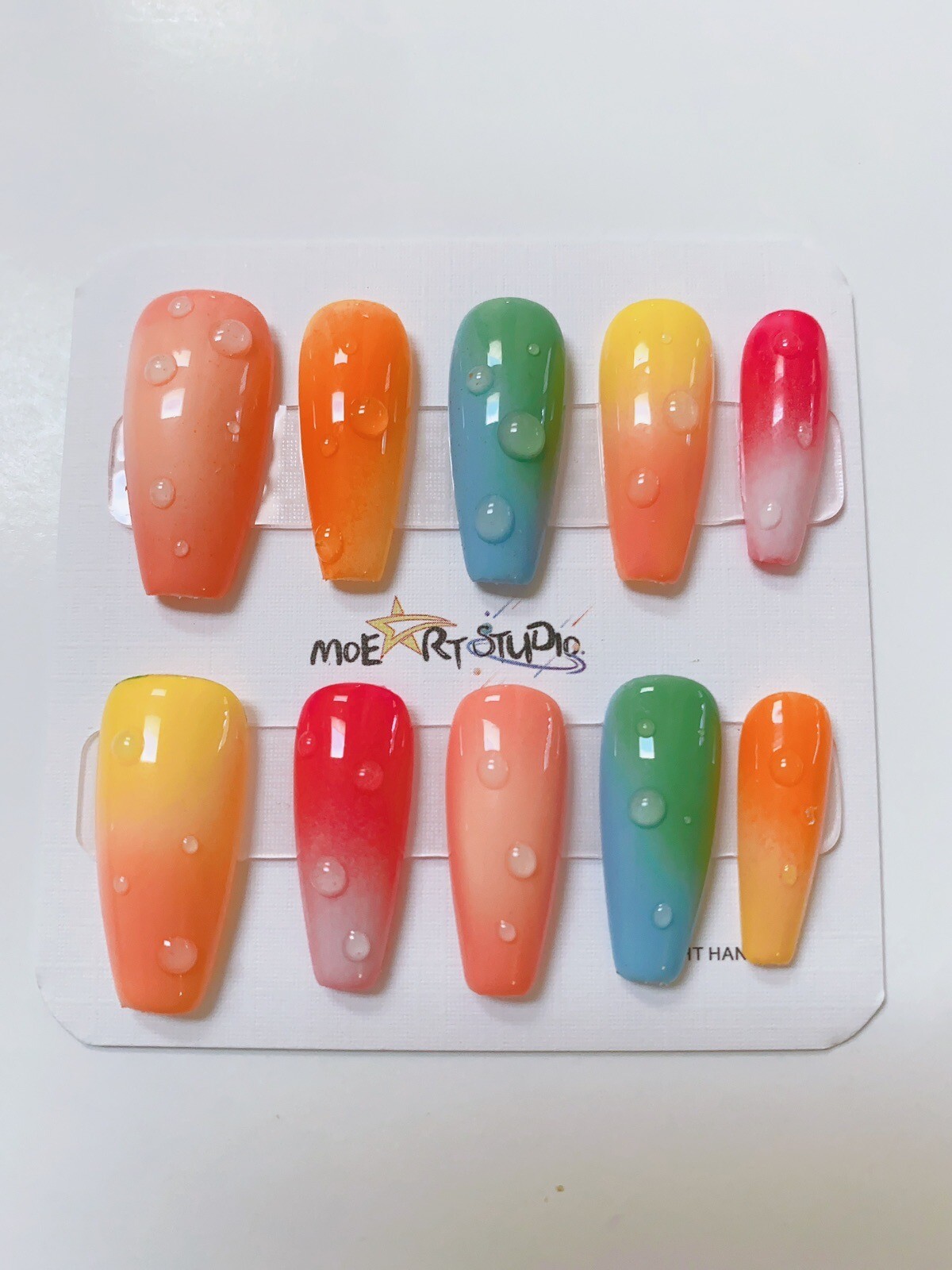 Nails Handmade press on nails 3D Rainbow size S Water Drop