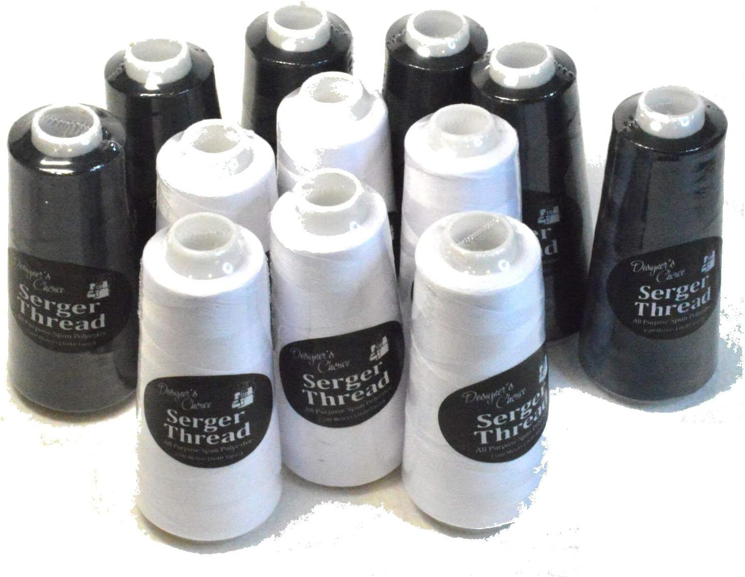 Set of 12 Black & White Serger Thread Spools for Quilting Embroidery Overlock |