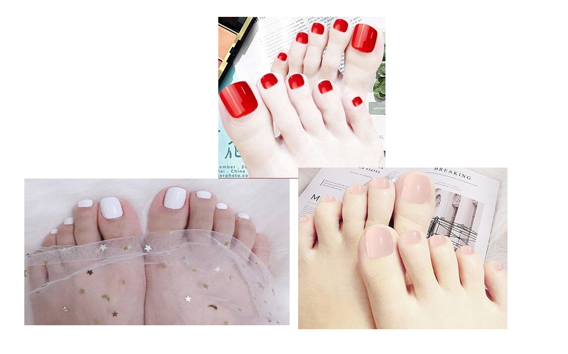 Artificial Toenails Press on Nails Solid Color 12 Sizes Shiny Toe Nails Glossy