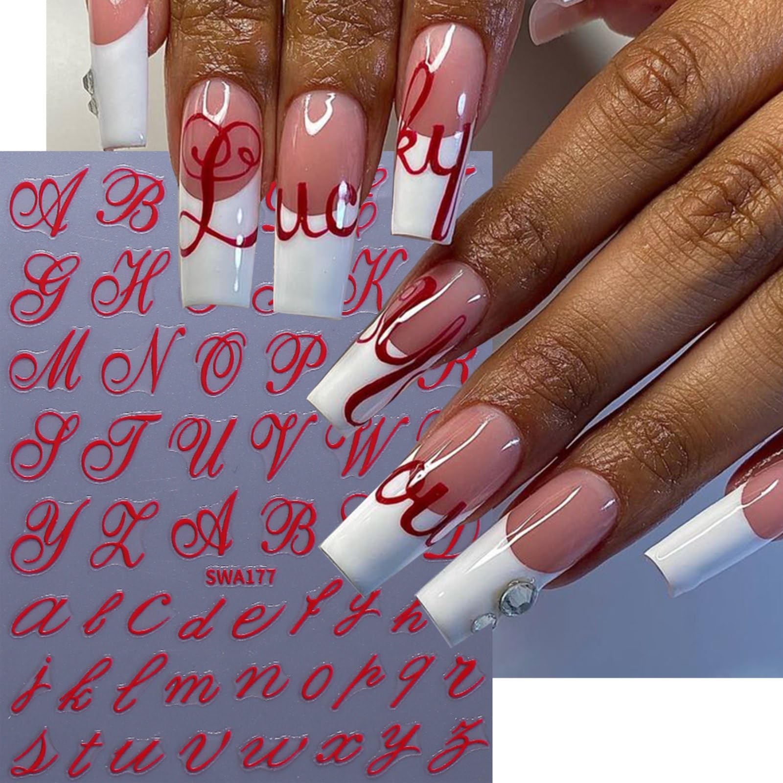 4 PCS 3D Old English Letter Nail Art Stickers Gold Blue Red Black Decals
