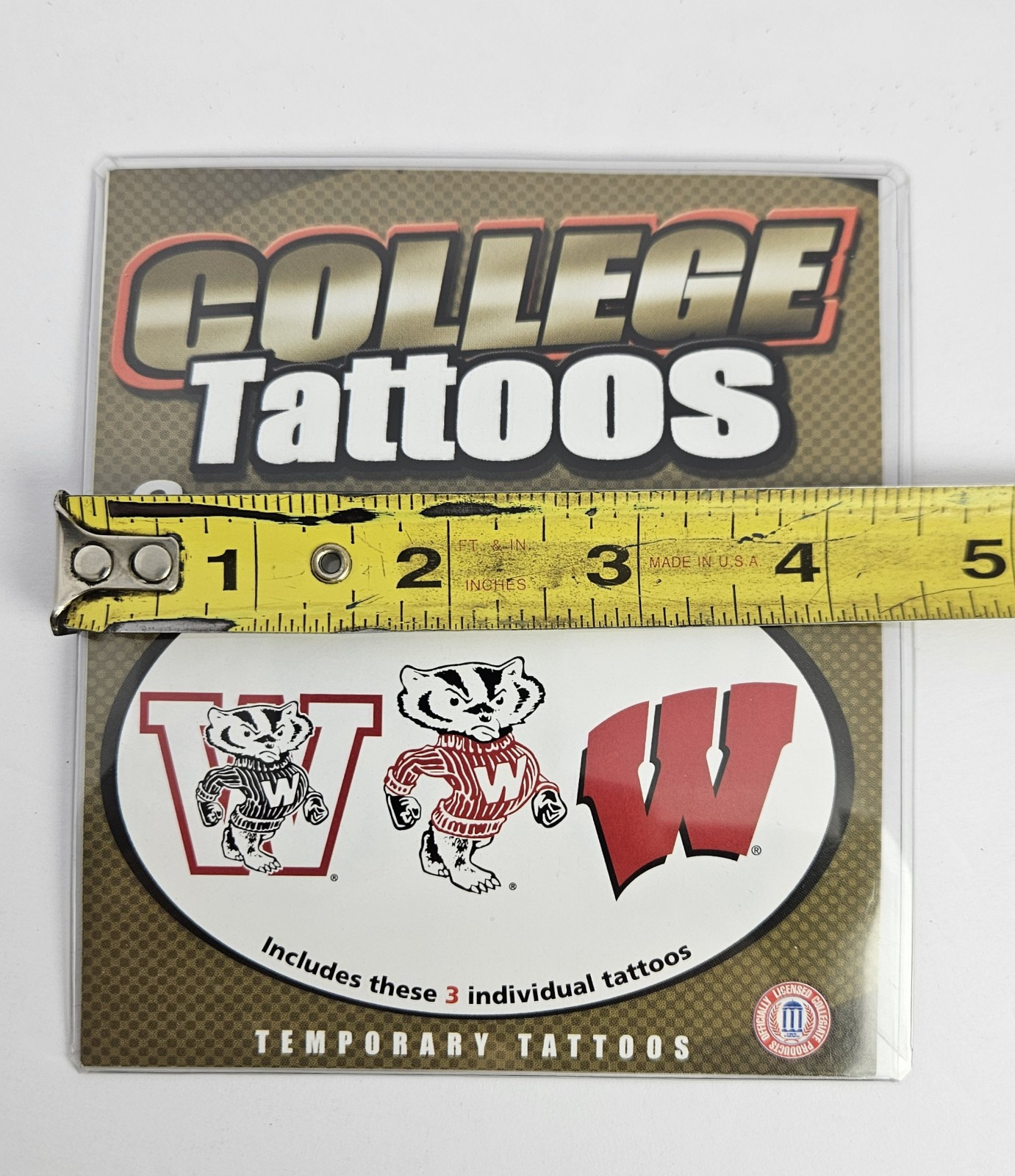 University of Wisconsin Badgers College Logo 3 Pack Temporary Tattoos Brand New