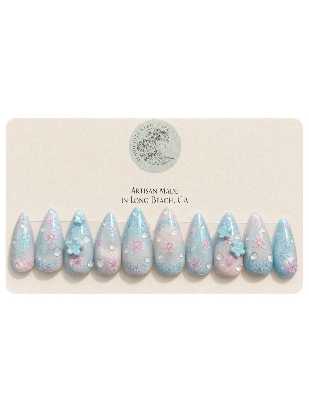 Pastel Floral Dewdrop Press-On Nails | Large Almond | Fairycore Nails