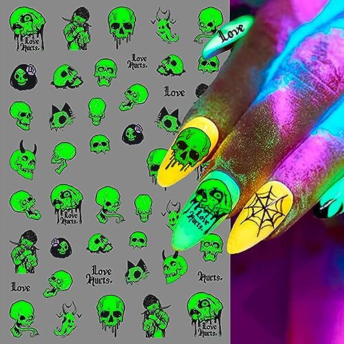 6 Sheets Glow in The Dark Halloween Nail 6 Sheets, Halloween Glow in the Dark