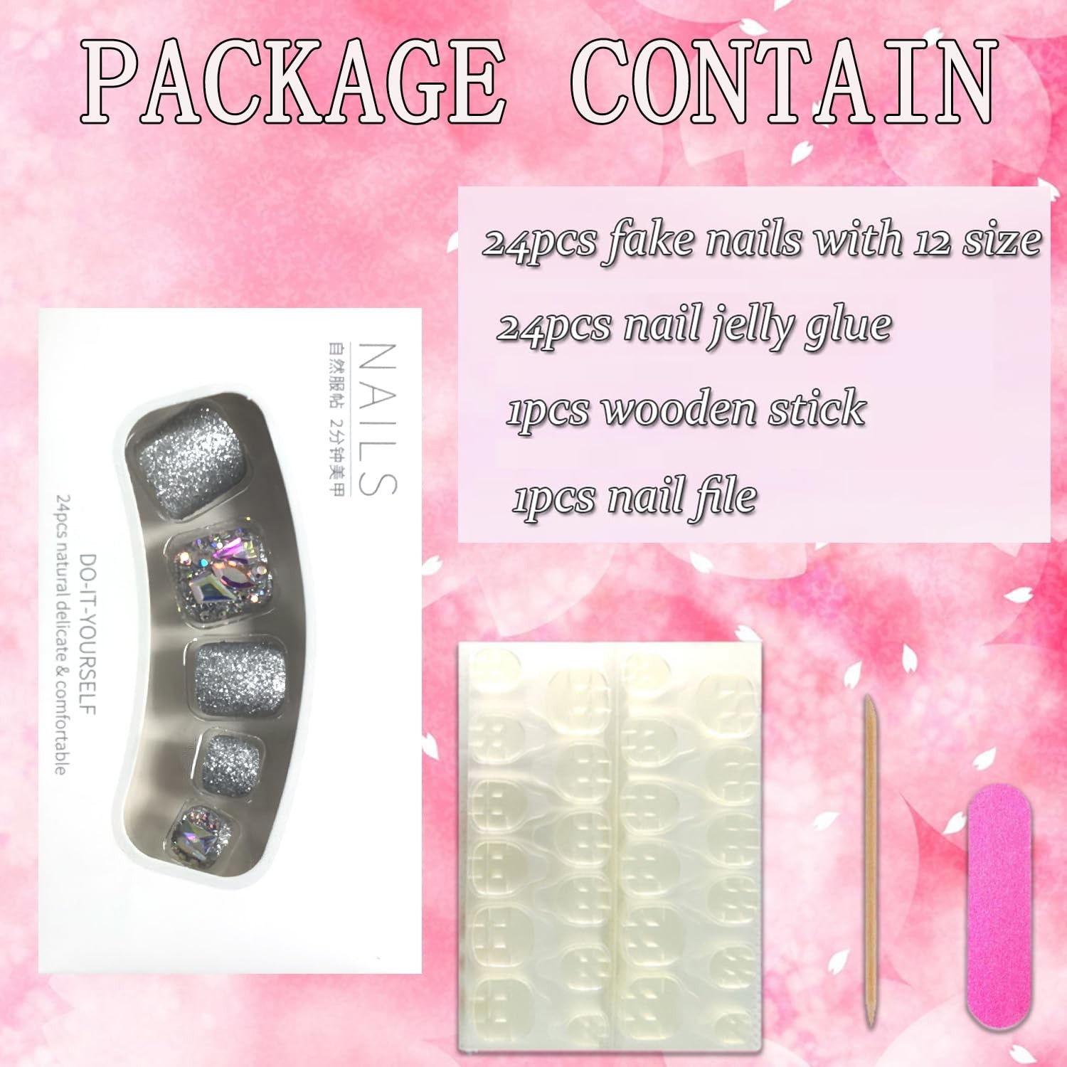 FIEONCIY 24pcs Press-on Square Acrylic False 1 Fl Oz (Pack of 1), multicolor