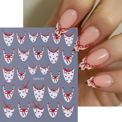 Valentine’s Day Nail Art Stickers Cute Bow French Tip 3D valentines desgins1