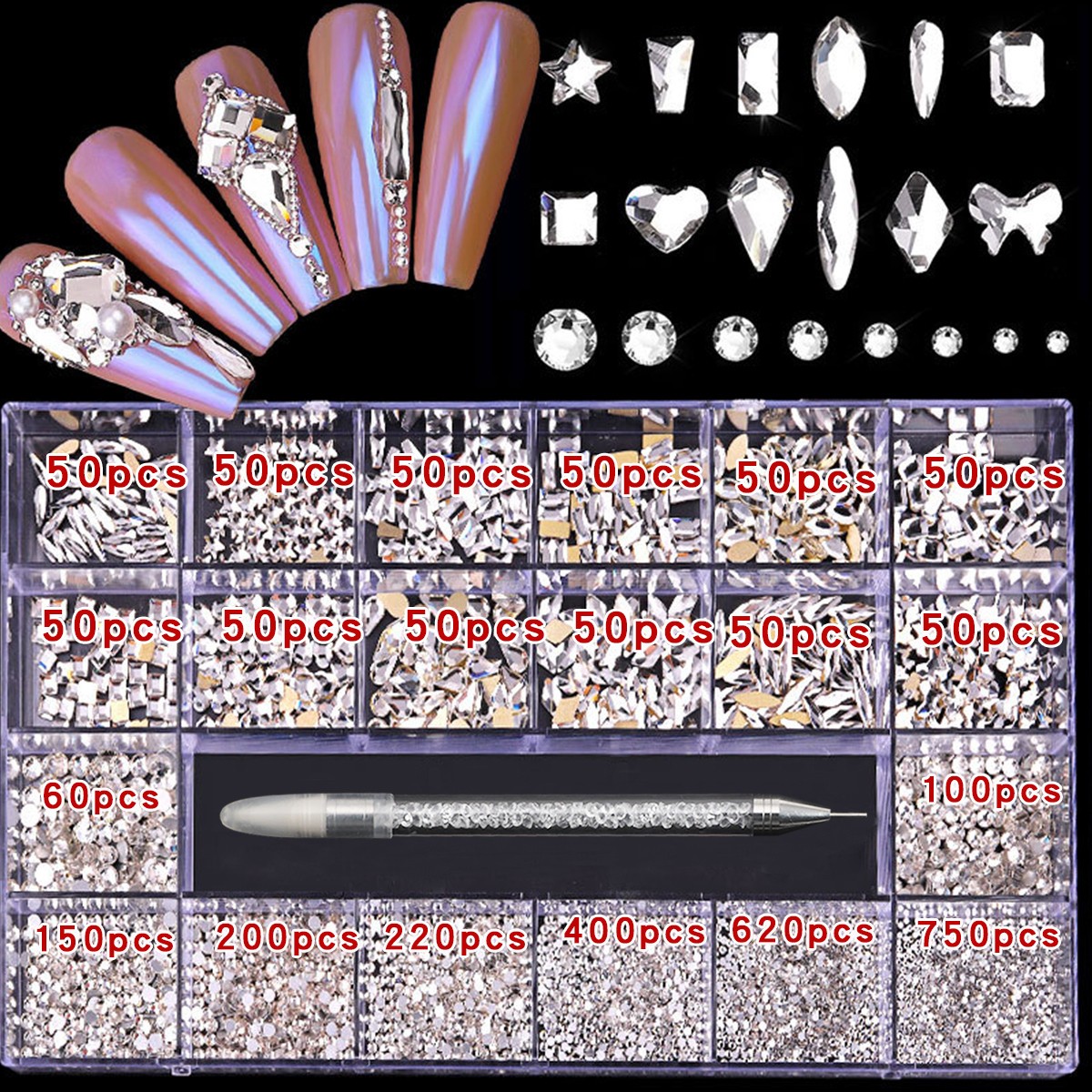 21 grid nail art diamond flat bottom glass diamond multi-style special-shaped di