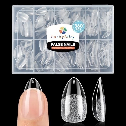 Gel Nail Tips 360Pcs, Pre Etched Nail Tips Almond Shape Full Cover Short Almond