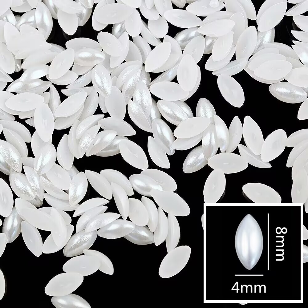 1000 Pure white Horse Eye Half Pearl Bead 4X8mm Flat Back Scrapbook Craft