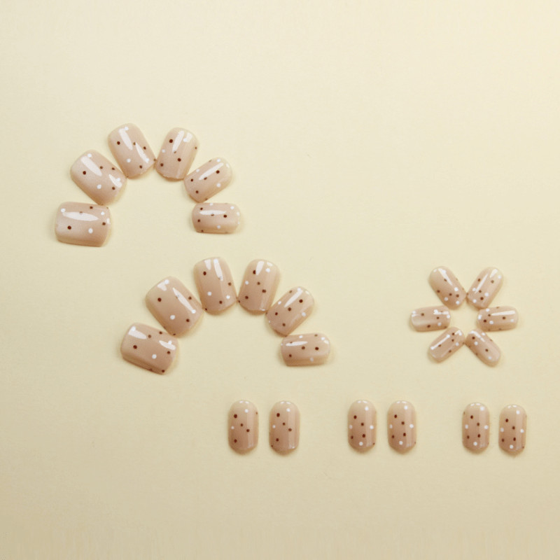 48 Pcs Multicolor Dot Silver Nude Oval Press on Nails, Minimal Cute Fake Nails