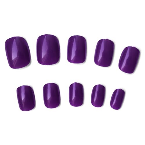 Short Press on Nails Short Square Round Fake Nails Glossy Full Deep Purple