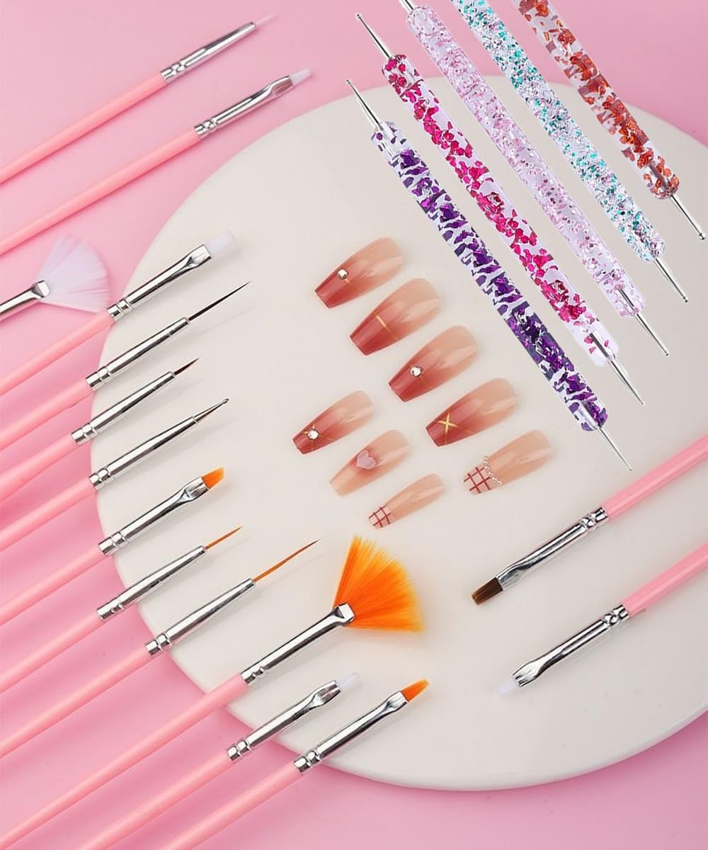20 Pcs Nail Art Design Tools, 15 Pcs Nail Art Painting Brushes with 5 Pcs Double