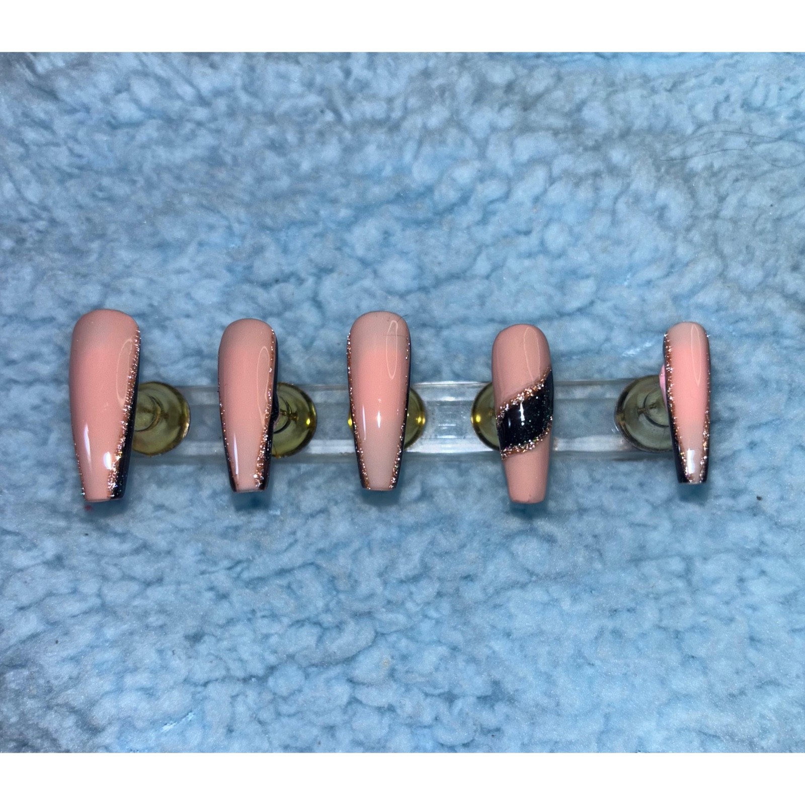 Handmade Elegant Nude & Black Cat Eye Press On Nails