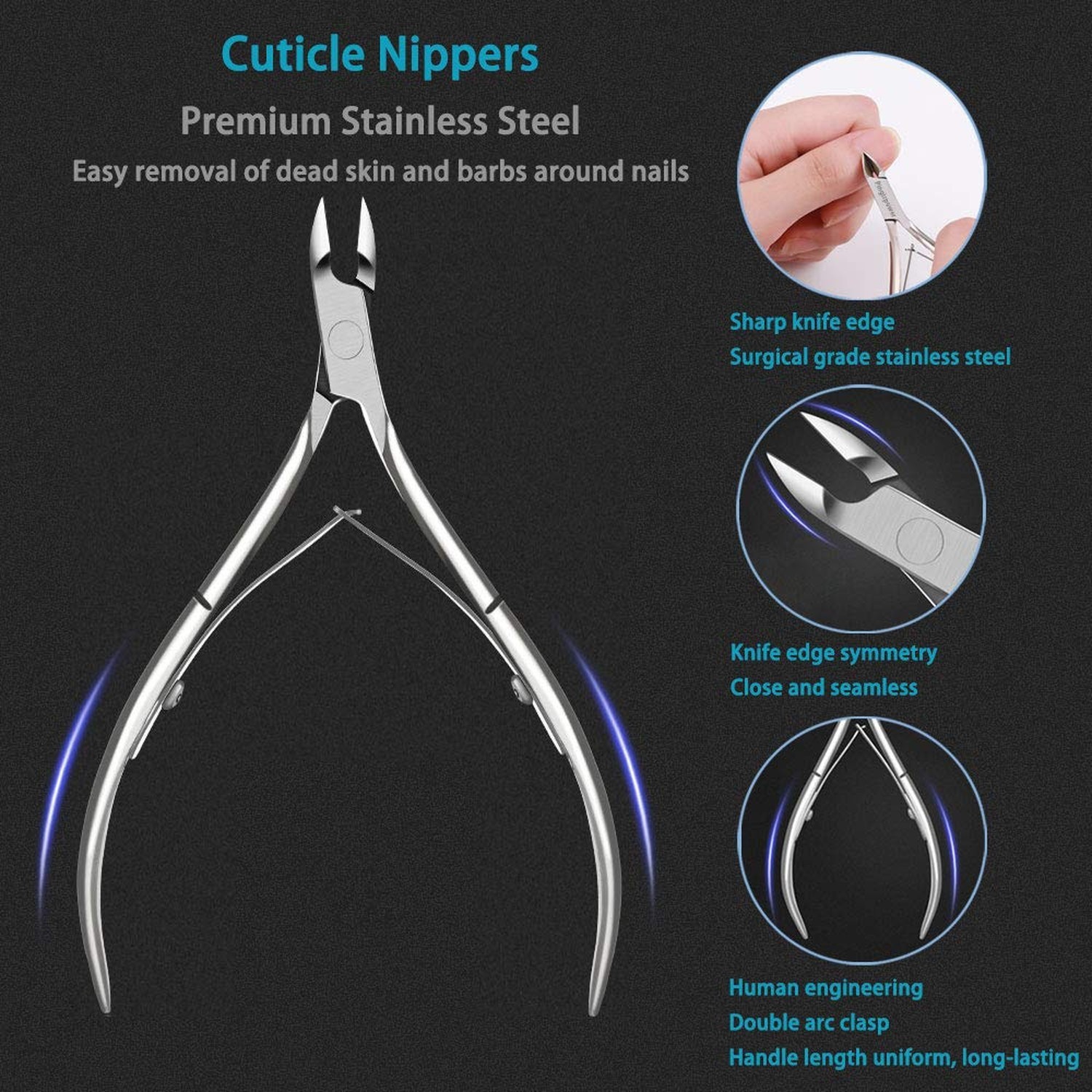7PCS Professional Cuticle Nippers with Cuticle Pusher Set, Stainless Steel Cu…
