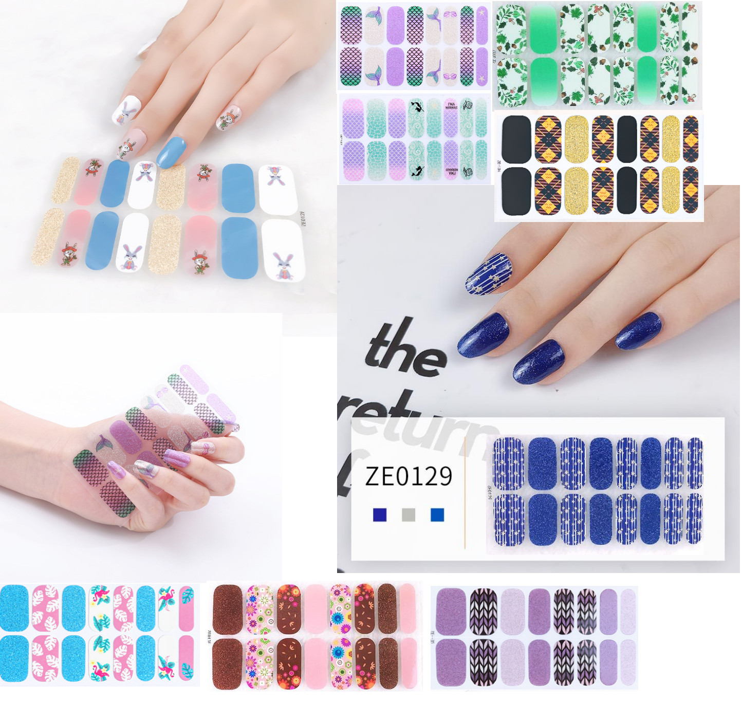 Glitter Nail Wraps Full Size Sticker Nail Polish Art Self-Stick Decor 3D NH1