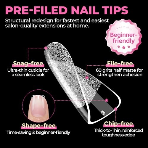 Short Square Nail Tips 504PCS Pre Etched Extra Short Soft Gel Fake Squoval XS