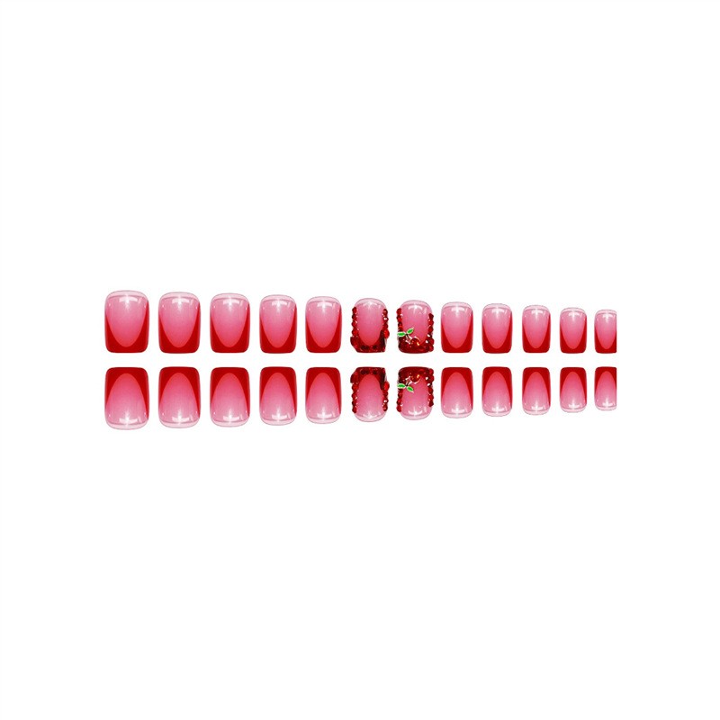 Medium Square Bling Diamond Cherry Press On Nails Removable Wholesale