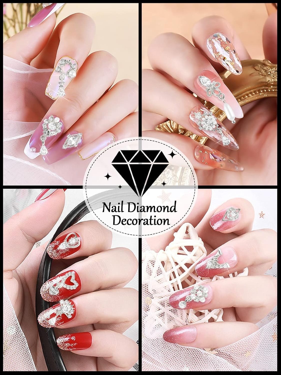 36 Pcs Versatile Nail Charms – Gold & Silver Rhinestones for Every Craft